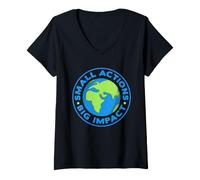 Women's Small Actions Big Impact Climate Change Earth Day V-Neck T-Shirt