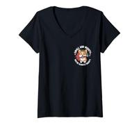 Women's Small and Mighty Corgi Art Lovers Funny Casual Vibes V-Neck T-Shirt