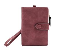 Womens Small Bifold Leather Wallets Ladies Wristlet With Card Slots Id Window Zipper Cosmetic Cases For Women (RD2, One Size)
