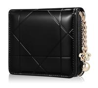 Women's Small Black Patent Leather Wallet, Quilted Coin Purse, Zippered Card Holder, Handheld Clutch for Ladies