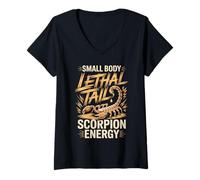 Women's Small Body Lethal Tail Scorpion Energy Funny Scorpion Saying V-Neck T-Shirt