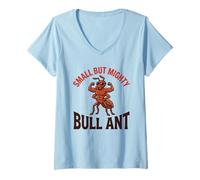 Womens Small But Mighty Bull Ant Flexing Muscles Funny Strong Bug V-Neck T-Shirt