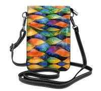 Women's Small Crossbody Cell Phone Bag, Leather Flap Bag Rainbow Fish Scale Printed
