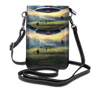 Women's Small Crossbody Cell Phone Bag, Leather Flap Bag UFO landing Printed
