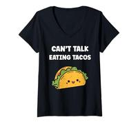 Womens Small Fastfood funny Taco quote can't talk eating tacos V-Neck T-Shirt
