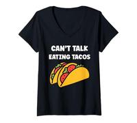 Womens Small Fastfood funny Taco quote can't talk eating tacos V-Neck T-Shirt
