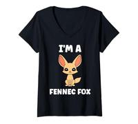 Womens Small Funny Fennec Fox Canids Simple I'm a Fennec Fox V-Neck T-Shirt