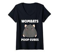 Womens Small Funny Wombats Animals Zero Poop Cubes Wombat V-Neck T-Shirt