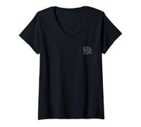 Womens Small Geometric Bear Pocket Logo Icon Artwork V-Neck T-Shirt