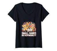 Women's Small Hands Big Responsibility Teacher Kids V-Neck T-Shirt
