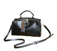 Women's Small Leather Boston Bag, Doctor Bag with 2 Adjustable Straps (Leather & Geometric Wide Strap), Luxury Vintage Gold Hardware Top Handle Handbag & Crossbody Bag for Ladies