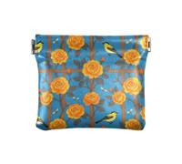 Women's Small Leather Change Purse Vintage William Morris Orange Rose