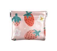 Women's Small Leather Coin Purse Wallet Girls Ladies Handbag Cosmetic Bags for Purse Unique, Strawberries Pattern, Strawberries Pattern Colorful Cute Pink, One Size, Travel Accessory