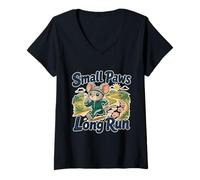 Women's Small Paws Long Run Mouse Runner Jogging Humor V-Neck T-Shirt