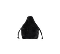 Women's Small Plush Handbag, Fashionable Solid Color Fluffy Drawstring Crossbody Bag, Black
