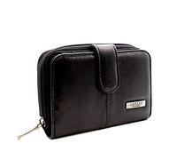 Women's Small Purse, Real Leather Zip Wallet with Coin and Key Pocket for Ladies (Black)