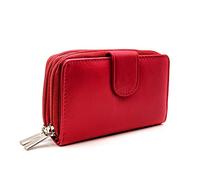 Women's Small Purse, Real Leather Zip Wallet with Coin and Key Pocket for Ladies (Red)