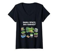 Women's Small Space Big Harvest Urban Farmer Tabletop Vegetable V-Neck T-Shirt
