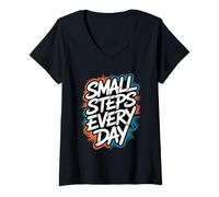 Women's Small Steps Every Day - Motivational Inspiring Quote V-Neck T-Shirt