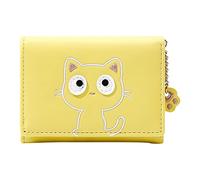 Womens Small Three Bifold Leather Wallets Ladies With Card Slots Id Window Purse Bag Cute Wallet Anime (Yellow, One Size)