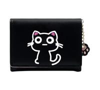 Womens Small Three Bifold Leather Wallets Ladies With Card Slots Id Window Purse Bag Grandson Wallet (Black, One Size)