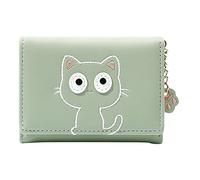 Womens Small Three Bifold Leather Wallets Ladies With Card Slots Id Window Purse Bag Grandson Wallet (Green, One Size)