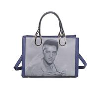 Womens Small Tote 3D Elvis Presley Print Pu Leather Dual Top Handle Shoulder Handbag with Crossbody Strap -NAVY