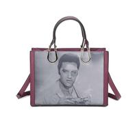 Womens Small Tote 3D Elvis Presley Print Pu Leather Dual Top Handle Shoulder Handbag with Crossbody Strap -BURGUNDY