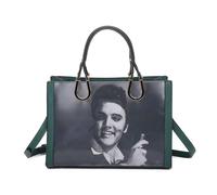 Womens Small Tote 3D Elvis Presley Print Pu Leather Dual Top Handle Shoulder Handbag with Crossbody Strap -EMERALD