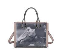 Womens Small Tote 3D Elvis Presley Print Pu Leather Dual Top Handle Shoulder Handbag with Crossbody Strap -TAUPE