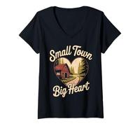 Womens Small Town Big Heart Farmers Heritage Season Farming Village V-Neck T-Shirt