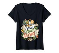 Women's Small Town Errands Main Street Coffee V-Neck T-Shirt
