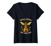 Womens Small Wings Big Dreams Inspirational Bee Lover V-Neck T-Shirt