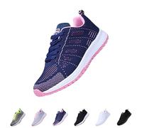 Womens Smart Casual Trainers Womens Mesh Breathable Trainers Soft Hollow Out Shoes Lace Up Running Shoes Lightweight Tennis Sneakers Casual Outdoor Footwear Non Slip Workout Sneakers Dark Blue