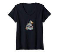 Women's Smart Pigeon Sitting on Book Stack V-Neck T-Shirt