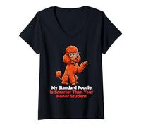 Women's Smart Poodle with Glasses Smarter Than Honor Student Funny V-Neck T-Shirt