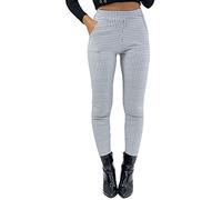 Women's Smart Skinny Fit Houndstooth Pocket Detail Stretch Fit Trousers Pants Leggings - Small-X/Large (as8, Alpha, s, m, Regular, Regular, Grey, Skinny)