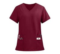 Womens Smart Tunic Scrʋb Tops Plus Size Stretchy Health Carer Work Uniform Lightweight Basic Nurse Workwear Uniforms Breathable V-Neck Ladies Healthcare Office Shirts Wine