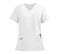 Womens Smart Tunic Scrʋb Tops Plus Size Stretchy Health Carer Work Uniform Lightweight Basic Nurse Workwear Uniforms Breathable V-Neck Ladies Healthcare Office Shirts White