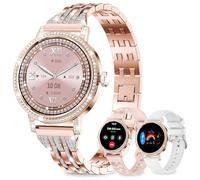 Women's Smart Watch with Diamond, 3 Straps, 1.27 Inch HD Women's Smartwatch with Bluetooth Calls, Heart Rate/SpO2/Sleep/Steps/Calories, IP68 Pedometer 110+ Sports with Android/iOS, Rose Gold