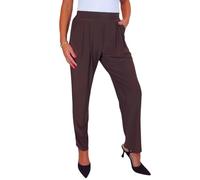 Women's Smart Work Trousers Ladies Soft Stretch Elasticated Waist Lightweight Pull On Trouser High Waist Brown 10-20 (18)