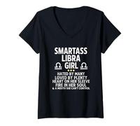 Womens Smartass Libra Girl Funny Astrology Horoscope Zodiac Sign V-Neck T-Shirt