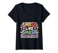 Womens Smash Like Smash Subscribe Viral Content Creator - V-Neck T-Shirt