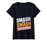 Womens Smash Like Smash Subscribe Viral Content Creator - V-Neck T-Shirt