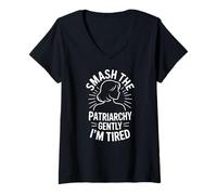 Womens Smash The Patriarchy Gently Im Tired Feminist V-Neck T-Shirt