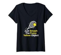 Women's Smash The Yellow Object Tennis Player V-Neck T-Shirt
