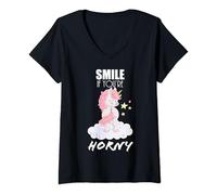 Womens Smile If Your Horny Shirt Funny Adult Gag Swinger BDSM Crude V-Neck T-Shirt