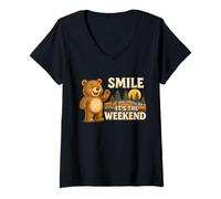 Womens Smile It’s The Weekend Camping Nature Hiking Boys Girls Kids V-Neck T-Shirt