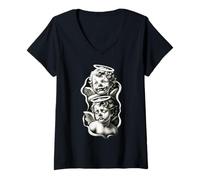 Womens Smile Now Cry Later Baby Angel Cherubs V-Neck T-Shirt