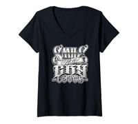 Womens SMILE NOW CRY LATER Chicano Art Clown Masks Laugh Now Cholo V-Neck T-Shirt